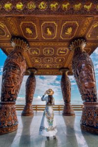 Woman standing at viewpoint on Doi suthep, Chiang Mai.